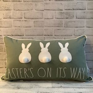 Rae Dunn Bunny Pom Pom Tail Feather Filled Easter Pillow